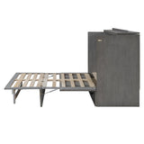YOPTO Full Size Murphy Bed Chest,Folding Storage Wall Bed with Large Drawers,USB Ports & 2 Three-Prong Outlets,Hidden Cabinet Platform Bed W/Wood Slats Support,for Bedroom,Guest Room,Brushed Gray YOPTO