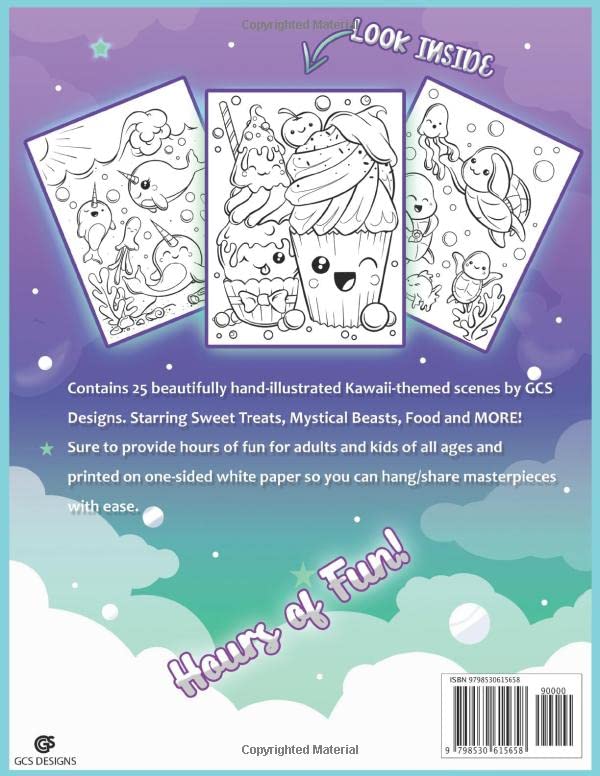 Super Cute Kawaii Coloring Book: for Adults & Kids, Girls and Boys of all ages, 25 fun pages Sweet Treats, Mystical Creatures, Food & MORE!