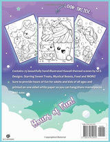 Super Cute Kawaii Coloring Book: for Adults & Kids, Girls and Boys of all ages, 25 fun pages Sweet Treats, Mystical Creatures, Food & MORE! WoodArtSupply