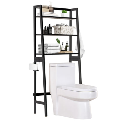 MallKing Over The Toilet Storage, Wooden 3-Tier Over-The-Toilet Rack Bathroom Space Saver Organizer, Freestanding Above Toilet with Toilet Paper Holder and Hooks (Black)