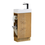 JINDOLI 16“ Bathroom Vanity Sink Combo for Small Space, Modern Floor-standing Small Bathroom Vanity with Sink, Small Bathroom Sink Cabinet Set with 2 Toilet Paper Holders, Snaefell Oak JINDOLI