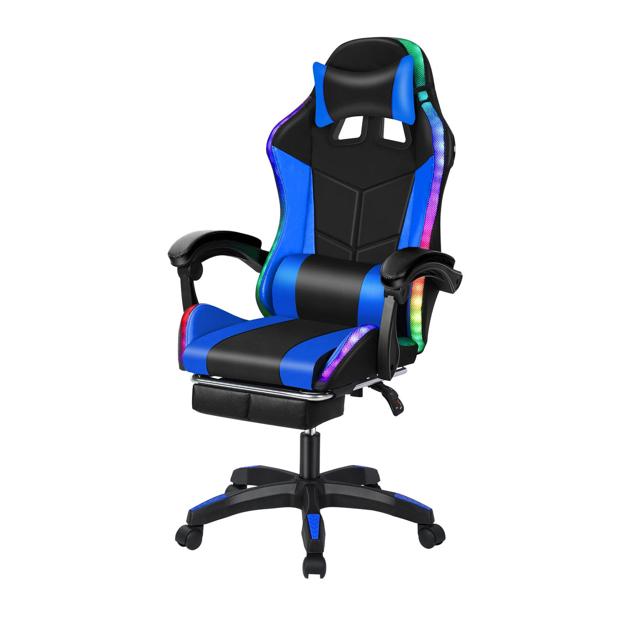 Gaming Chair with Compatible Speakers and RGB LED Lights, Ergonomic Massage Computer Gaming Chair with Height Adjustable, Video Game Chair High Back with Lumbar Support (Black Blue) Cuteam