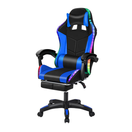 Gaming Chair with Compatible Speakers and RGB LED Lights, Ergonomic Massage Computer Gaming Chair with Height Adjustable, Video Game Chair High Back with Lumbar Support (Black Blue) Cuteam