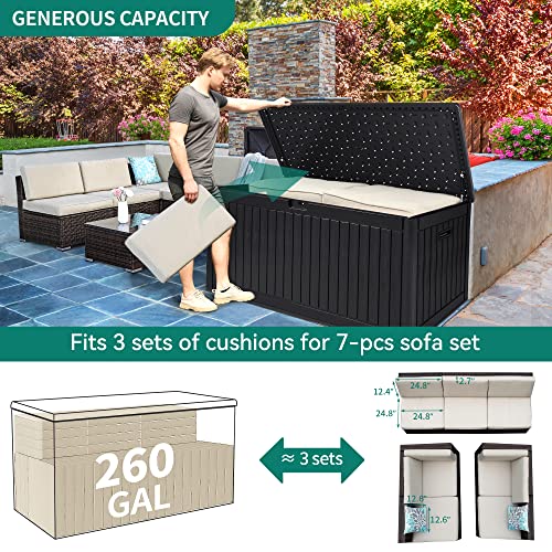 YITAHOME 260 Gallon Extra Large Deck Box, Double-Wall Resin Outdoor Storage Box with Flexible Divider for Patio Cushions Pool Supplies Garden Tools, 1000lbs Load Capacity, Lockable&Waterproof - WoodArtSupply