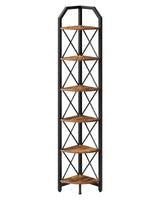 CHOEZON 6-Tier Corner Shelf, Industrial Corner Bookshelf, 71.2" Corner Storage Stand, Plant Stand Display Shelf, Corner Bookcase for Bedroom, Living Room, Home Office, Rustic Brown and Black TCJ11BF CHOEZON