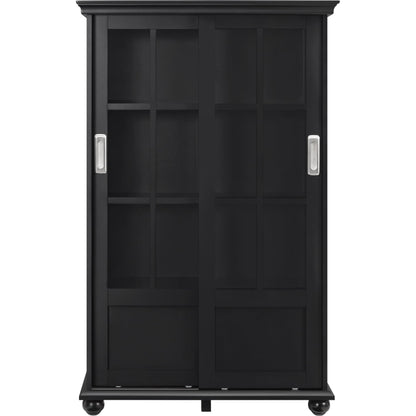 Ameriwood Home Aaron Lane Bookcase with Sliding Glass Doors, Black - WoodArtSupply