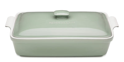 ROSSALLINI Stoneware Casserole Dish Bakeware Set with Lid, Covered Rectangular Dinnerware, Extra Large 4.23 Quart, 13 by 9 Inch, Verde Salvia [Sage Green]