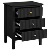OCANDO Fluted Black Nightstand 19", 3 Drawers Night Stand, Bed Side End Table for Small Living Room, Modern Bedroom Storage Cabinet OCANDO