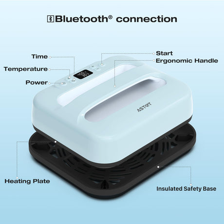 AST&T Heat Press 12"X10", Smart Heat Press Machine with Built-in Bluetooth for T-Shirts, Pillows, Tote Bags & More, Advanced Ceramic-Coated Heat Plate, Precise Temperature Control with APP (Blue) AST&T