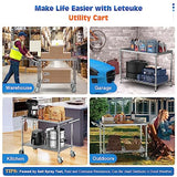 Leteuke 2 Tier Utility Tool Cart with Wheels, Heavy Duty Rolling Utility Carts with Handle, Commercial Grade Metal Serving Storage Cart for Warehouse Garage Kitchen, 25" D x 38.98" W x 40" H-Silver