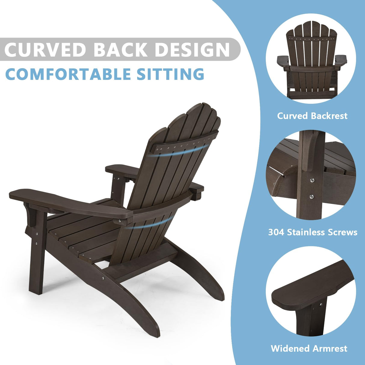 Cecarol Normal Size Adirondack Chair Plastic, Outdoor Fire Pit Chair with Cup Holder, Adirondack Patio Chair Weather Resistant for Outside, Porch, Lawn, Garden- AC01S, Coffee Cecarol