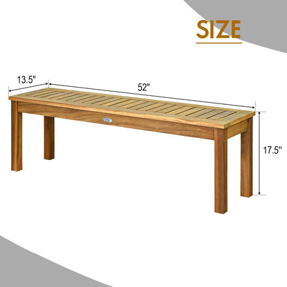 Tangkula 52 Inches Acacia Wood Outdoor Bench, Wood Bench for Dining Room Entryway Poolside Garden, Patio Backless Dining Bench with Slatted Seat, Ideal for Outdoors & Indoors (1, Teak) - WoodArtSupply