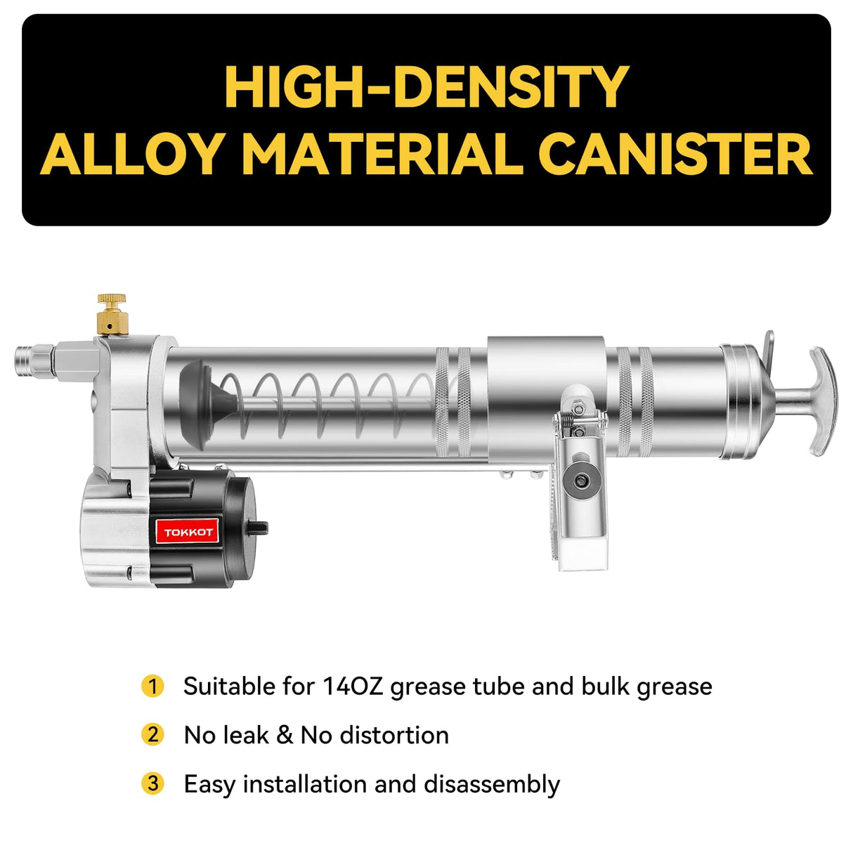 TOKKOT Electric Grease Gun Drill Adapter for De-Walt/Milwake Cordless Drill Driver –14 OZ Capacity, 12" Flexible Hose,Locking Grease Gun Coupler & Steel Pipe – DIY & Professional Lubrication Tool TOKKOT