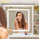 FUFU&GAGA Large Vanity Set Makeup Vanity Dressing Table with Sliding Lighted Mirror, 5 Drawers & Shelves, Dresser Desk and Cushioned Stool Set (White A) FUFU&GAGA