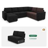 HONBAY Storage Loveseat for Modular Sleeper Sofa with Pull Out Bed, Double Seat with Storage for Couch Bed, Velvet Black HONBAY