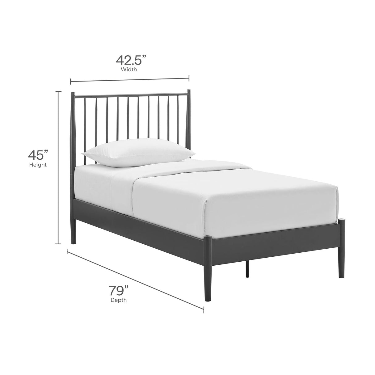 Modway Adair Twin Metal Platform Bed Frame with Spindle Headboard – Classic Modern Farmhouse Mattress Foundation with Wood Slat Support, No Box Spring Needed Modway