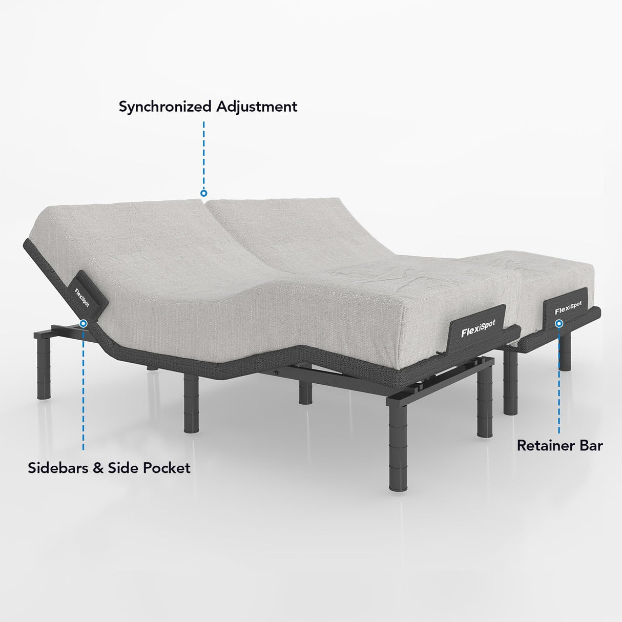 FLEXISPOT S6 Adjustable Bed Frame Base Split King, Quick Assembly, Massage, Zero Clearance, Whisper Quiet Durable Motor, Zero Gravity, Mattress Holder, Anti-Snore, Wireless. FLEXISPOT