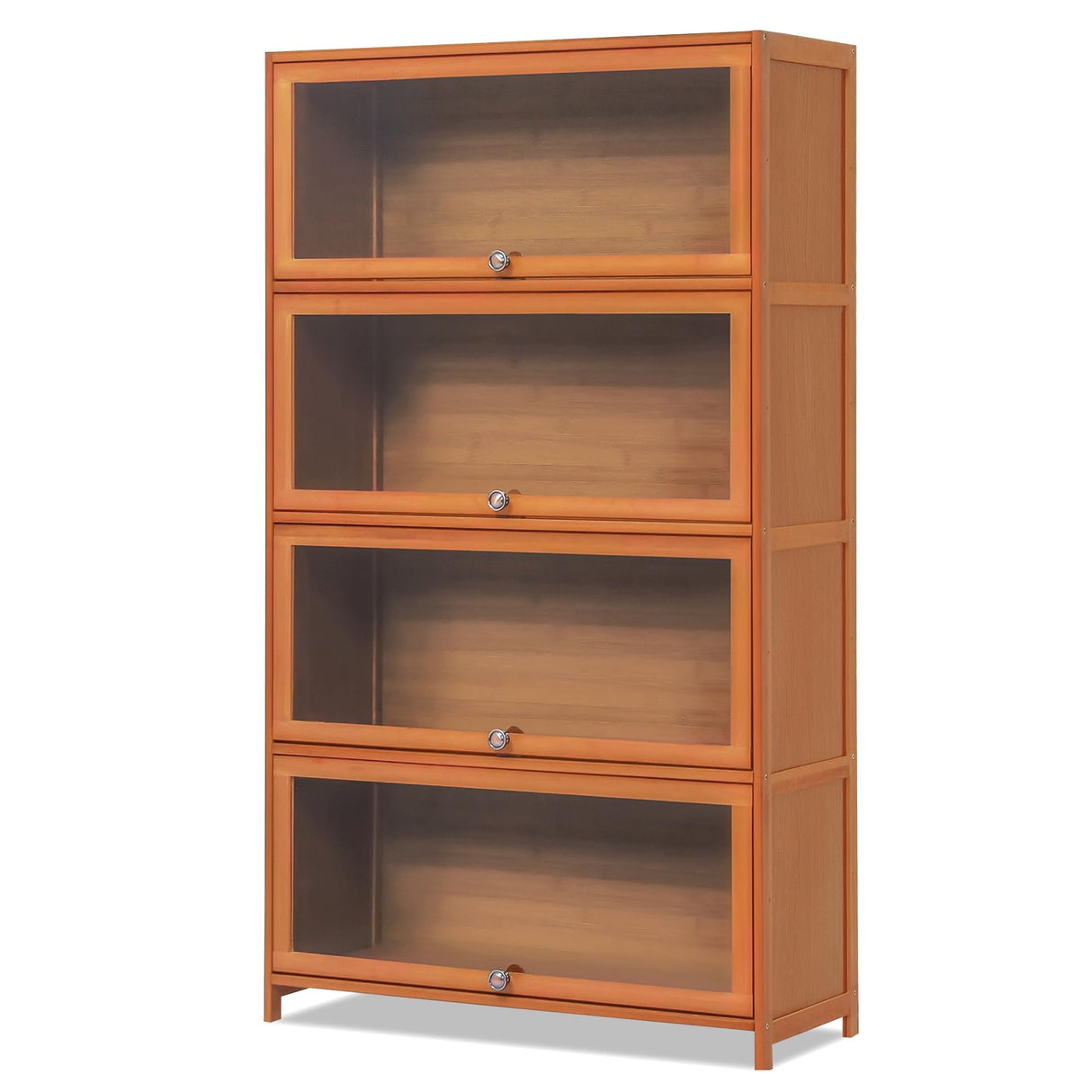 SFIHOME 55" H Bamboo Bookcase with Acrylic Doors, 4 Tier Free Standing Tall Book Shelf Storage Cabinet, Corner Bookshelf Display Organizer Save Space for Living Room Office Home, Brown SFIHOME