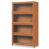 SFIHOME 55" H Bamboo Bookcase with Acrylic Doors, 4 Tier Free Standing Tall Book Shelf Storage Cabinet, Corner Bookshelf Display Organizer Save Space for Living Room Office Home, Brown SFIHOME