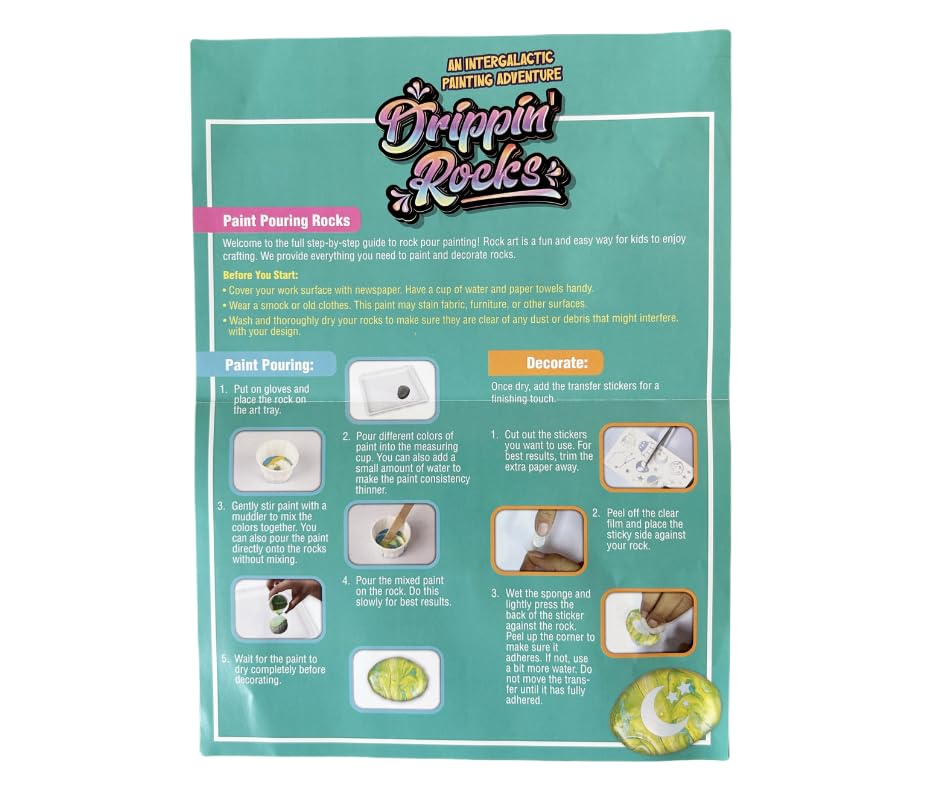 Channie's Drippin’ Rocks Paint Pouring Kit for Kids – DIY Set with Transfer Stickers, Gloves, Tools & Instructions – Fun Marbling Art Craft for Boys & Girls Ages 6+ Channie's