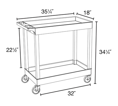 Luxor 32" x 18" Tub Storage Cart 2 Shelves - Black, (EC11-B) - WoodArtSupply