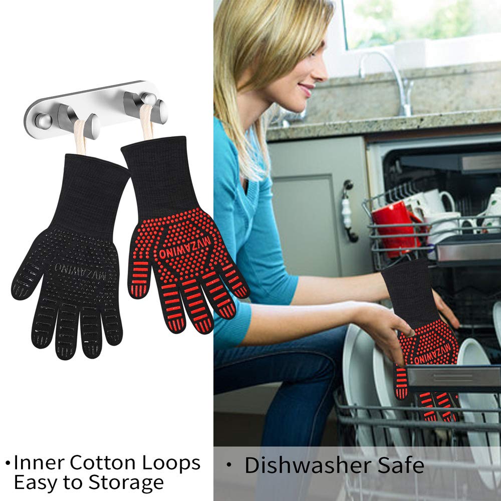 Premium BBQ Gloves, 1472°F Extreme Heat Resistant Oven Gloves, Grilling Gloves with Cut Resistant, Durable Fireproof Kitchen Oven Mitts Designed for Cooking, Grill, Frying, Baking, Barbecue-1 Pair MVZAWINO