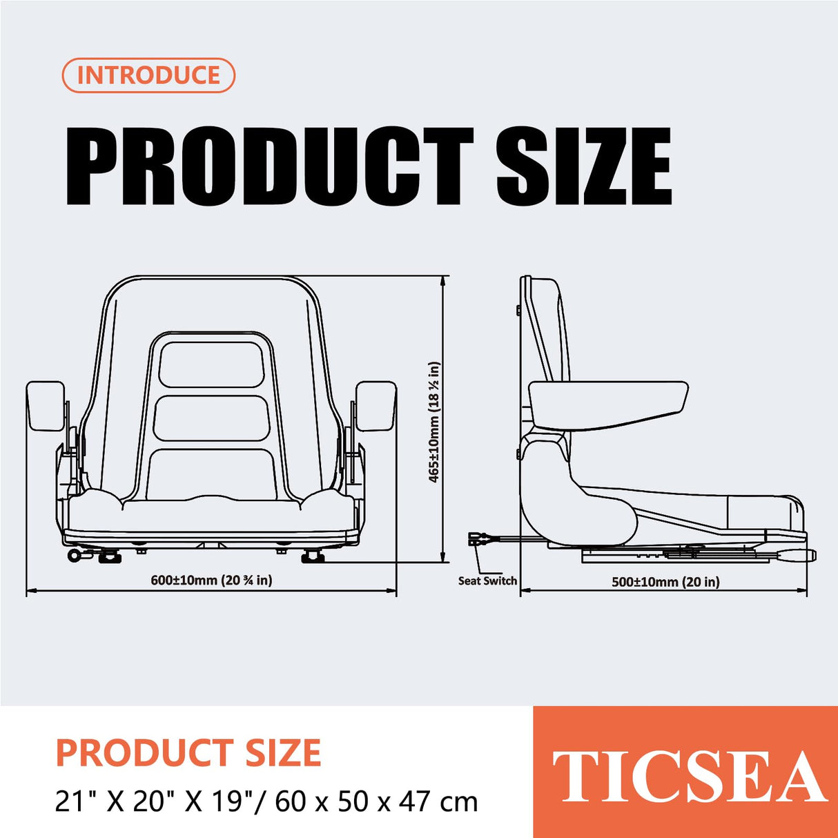 Universal Fold Down Forklift Seat with Adjustable Angle Back,Armrest,Micro Switch and Slide for Tractor,Excavator Skid Loader Backhoe Dozer Telehandler ZTR’s TICSEA
