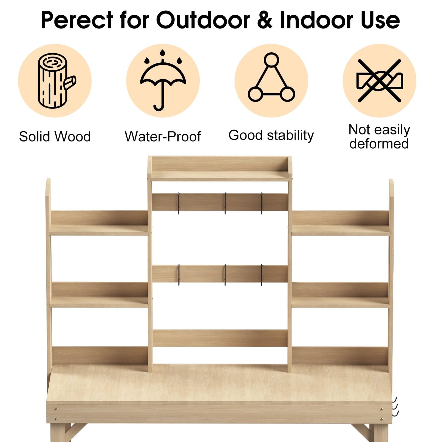 Highpro Outdoors Potting Benches Table, Garden Work Table Outside, Wooden Workstation Table with Storage Shelf - WoodArtSupply