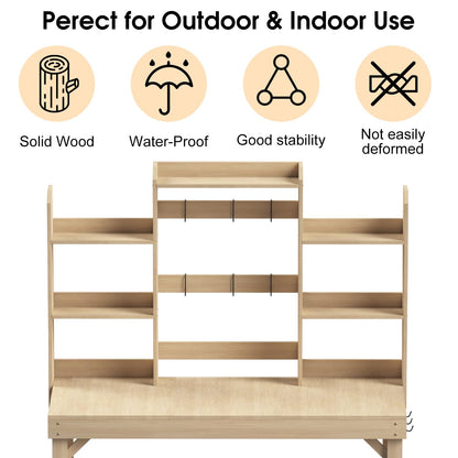 Highpro Outdoors Potting Benches Table, Garden Work Table Outside, Wooden Workstation Table with Storage Shelf - WoodArtSupply