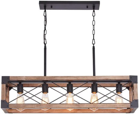 Bribyit Farmhouse Kitchen Island Lighting, 5-Light Dining Room Light Fixture, Farmhouse Linear Chandelier with Solid Wood for Dining Room Kitchen Bar Pool Table Bribyit