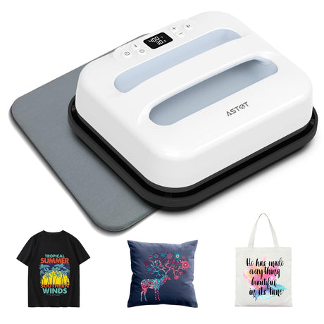 AST&T Heat Press Machine 12" x 10" Portable & Easy Heat Press for for T-Shirts, Pillows, Tote Bags & More White (Heat Press+Mat) AST&T