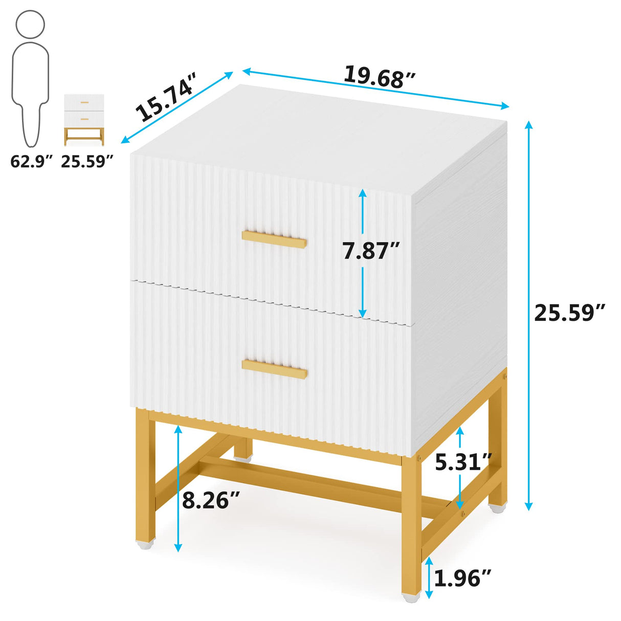 Tribesigns 2-Drawer Nightstand, Modern Fluted Night Stands Bed Side Table with Storage, Wood End Table Accent Table for Bedroom, Living Room, Small Spaces, White Tribesigns