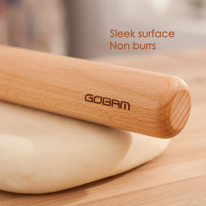 GOBAM Wood Rolling Pin, Small - Dough Roller for Pasta, Cookies, Pie, Pizza, Chapati, Fondant, Rolling Pins for Baking, Bread Making Tools and Supplies - 11 x 1.38 Inches