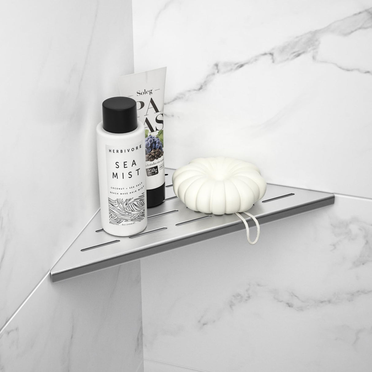 Bernkot Corner Shower Shelf 10", Brushed 304 Stainless Steel Slot Design Recessed Corner Shelves Bathroom Grout in Shelf for Tiled Wall, 2 Pack Bernkot