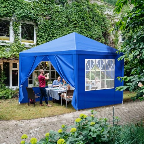 10'x10' Party Tent Outdoor Event Tents with 4 Removable Sidewalls, Large Event Tent Canopy Waterproof for Parties Patio Birthday All Season Outdoor Blue Gainvieyee