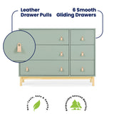 babyGap Legacy 6 Drawer Dresser with Leather Pulls and Interlocking Drawers by Delta Children - Greenguard Gold Certified, Sage Green w/Natural Delta Children