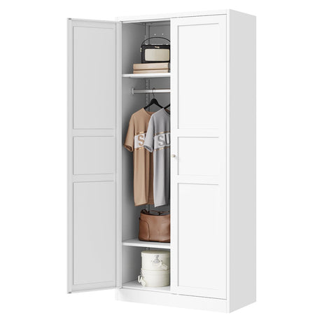 Letaya Wardrobe Armoire Closet,72" H Metal Storage Cabinet with Adjustable Shelves and Hanging Rod,Bedroom Armoire Cabinet Clothes Organizer (White) Letaya