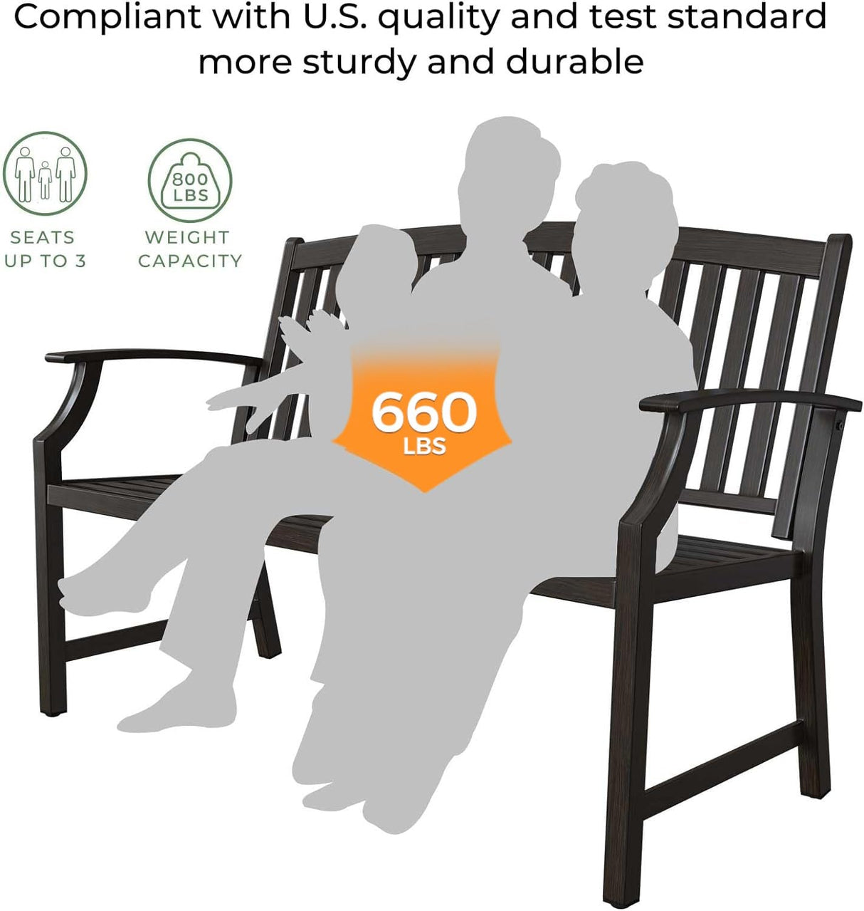 Grand Patio Northwoods Brown Farmhouse Outdoor Bench with Anti-Rust Aluminium Frame Grand patio