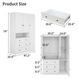 ModMakers 74" H 3 Doors 3 Drawers White Wooden Wardrobe Armoire Closet Modern Freestanding Bedroom Armoire Organizer Clothes Cabinet for Bathrooms Clothes Shoes Storage with Hanging Rod ModMakers
