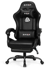 N-GEN GAMING Video Gaming Chair with Footrest High Back Ergonomic Comfortable Office Computer Desk with Lumbar Support Height Adjustable with PU Leather Recliner for Adults Women Men (Black) N-GEN GAMING