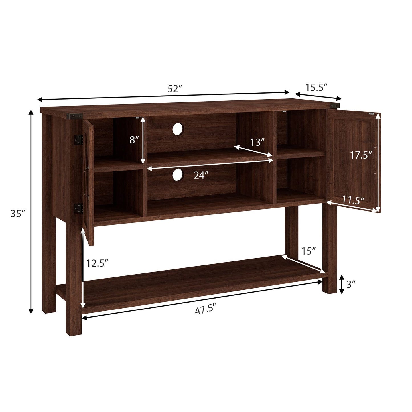 Tangkula Console Table Buffet Table, Modern Sideboard with Storage Cabinets and Bottom Shelf, Contemporary Tall Buffet Storage Cabinet, Kitchen Dining Room Furniture (Brown) - WoodArtSupply