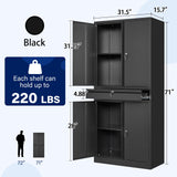 Yizosh Metal Garage Storage Cabinet with Locking Doors and Adjustable Shelves, Tool Storage Cabinet with 1 Drawer - 71" Steel Locking Cabinet for Garage, Warehouse (Black) Yizosh