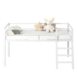 Lutown-Teen Loft Bed Twin Size, Low Junior Metal Twin Loft Bed with Stairs and Safety Guard, Noise Free and Space Saving, White Lutown-Teen