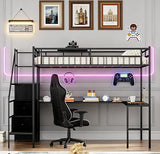 Bellemave Full loft Bed with Storage Stairs, Wardrobe, Shelves, Metal Full Loft Bed Frame with L-Shaped Desk for Adults, Kids, Teens, Black with Charging Cradle Bellemave