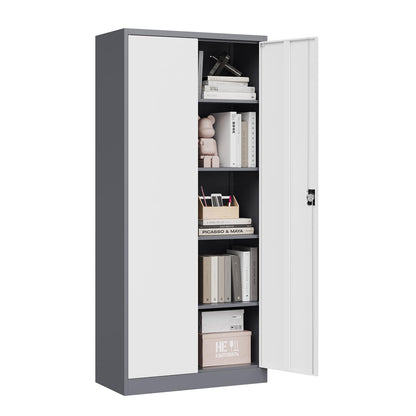 MIIIKO Home Office Storage Cabinet with Shelves and Doors, Metal Utility Cabinets with 2 Locking Doors and 5 Shelves, Tall Steel Locker Cabinets or Garage, Kithen, Pantry and Classroom - WoodArtSupply