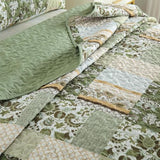 WONGS BEDDING Quilt Set Queen Size Green, 3 Pieces Patchwork Plaid Bedspread Coverlet Set, Floral Soft Microfiber Bedding Set for All Season(96"×90“) WONGS BEDDING