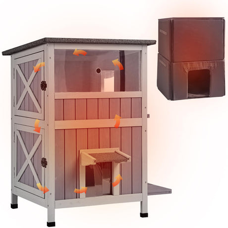 Aivituvin Outdoor Cat House Feral Cat Enclosure with Insulated Liner,100% Insulated Waterproof Feral Cat Shelter for Winter Aivituvin