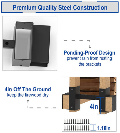 Artibear Depth Adjustable Firewood Rack Brackets for Outdoor, 2x4 Wood Storage Holder Kit for Indoor Fireplace, 2 Packs (2x4s not Include)