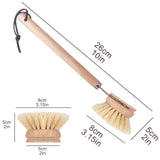 AMERWASH PLUS Dish Brush with Wooden Handle, Natural Kitchen Brush for Dishes Vegetable, Pots and Pans, Tampico Fiber Bristles Scrubber, Extra 3 Pack Replacement Head Included AMERWASH PLUS