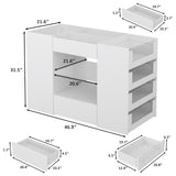 LIVAUVEAD Closet Island with Drawers, Wardrobe Armoire Bedroom Island, Glass Display Shelf & 12 Drawers, White Dresser with Glass Top, Walk-in Closet Island for Bedroom, Cloakroom LIVAUVEAD
